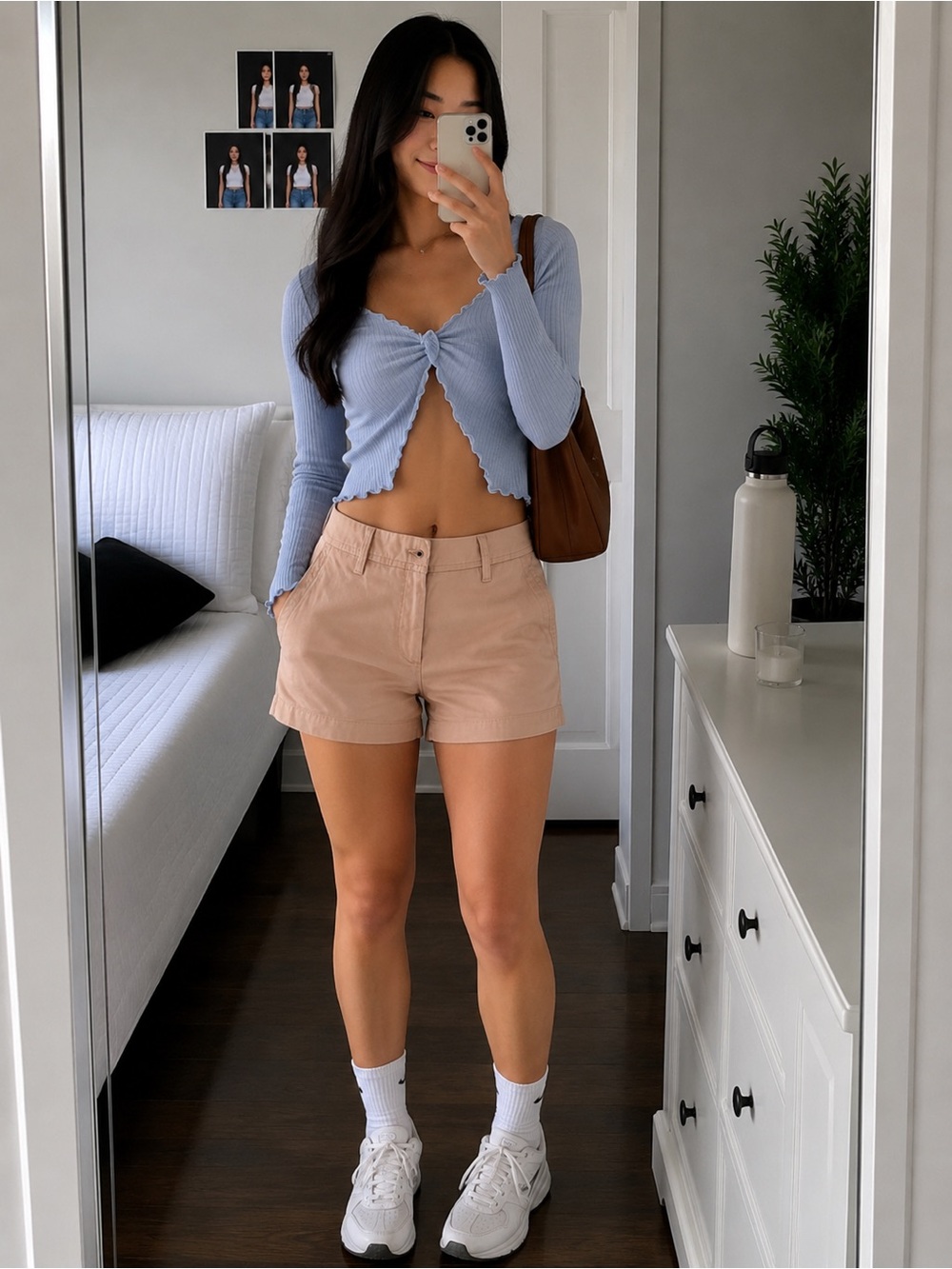 Light Blue Ribbed Twist-Front Crop Top